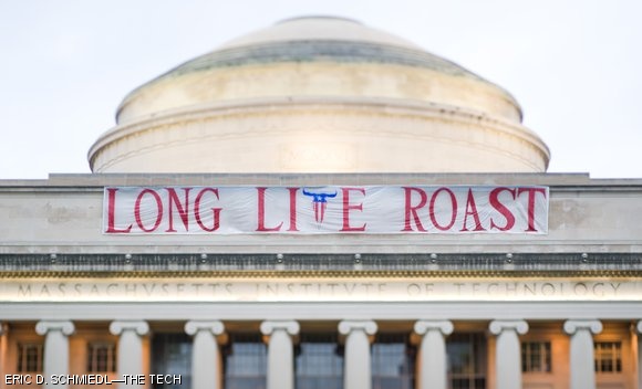 Hackers put a large banner reading “LONG LIVE ROAST” across the facade of MIT’s Building 10 on the morning of May 1, the first day of the multi-day Steer Roast party at Senior House. Look at page 10 for more pictures of Steer Roast.