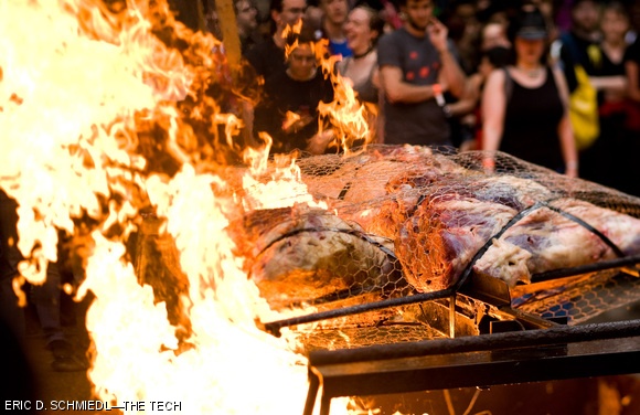 Flames emerging from the steer-roasting pit mark the beginning of Steer Roast on May 1 hosted by MIT’s Senior House.