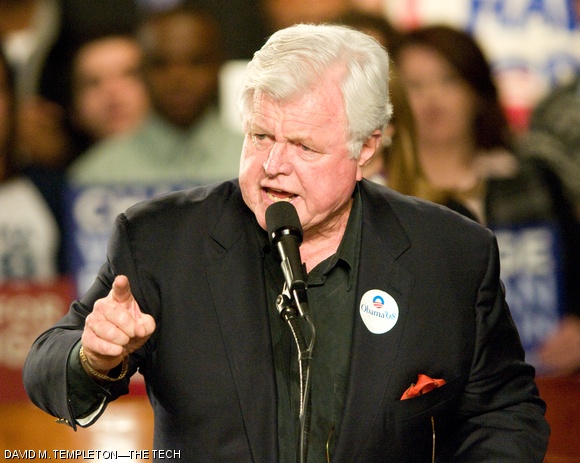 Senator Ted Kennedy spoke at a rally celebrating Deval Patrick’s win as Massachusetts governor on election night, Nov. 7, 2006. Kennedy passed away Tuesday after battling cancer.