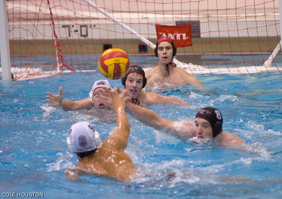 Brian C. Gardiner ’11 (#8) moves to block a pass by Brown University as Matthew J. Perkins ’11 (front) and goalie Columbus P. Leonard ’12 (back) stand guard during the men’s water polo game on Sept. 24. The engineers lost 6-5 on a last-minute goal by Brown.