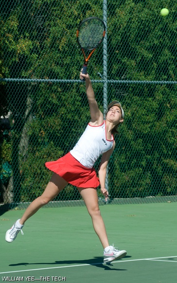 Anisa K. McCree ’10 serves during MIT’s tennis match against Mount Holyoke College on Saturday. The engineers were defeated 5-4.