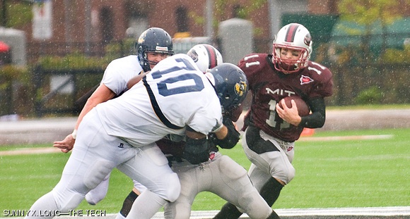 After intercepting the ball, defensive back Brian P. Doyle ’11 weaved his way around the defenders his teammate was blocking to rush for the Engineers’ third touchdown. The Engineers shut out the UMass Dartmouth Corsairs 26-0 in an impressive win Saturday afternoon at Steinbrenner Stadium.