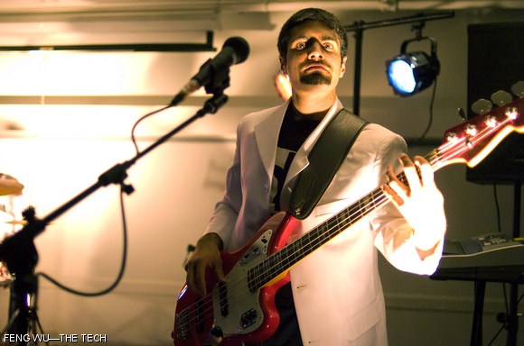 Thomas M. Cervantes ’11 of The Guitar Knives strums the bass during last Friday’s concert at the Student Center.