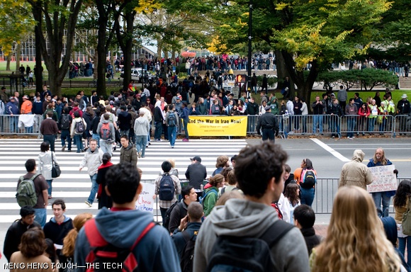 Crowds gather in front of 77 Mass. Ave awaiting the arrival of President Barack Obama to Kresge Auditorium on Oct. 23 for his clean energy speech.