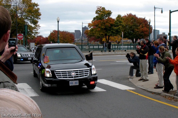 President Barack Obama’s limousine transported him from Building 13 to Kresge Auditorium via Memorial Drive for his address on Oct. 23.