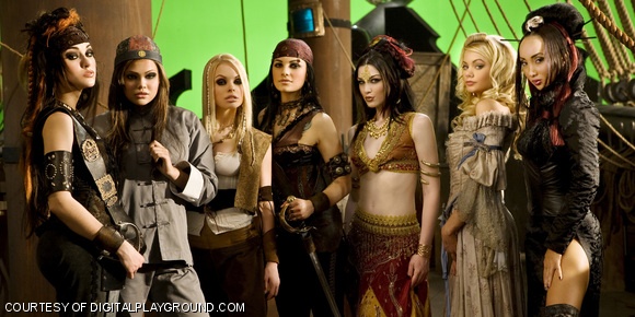 The female cast of Pirates II: Stagnetti’s Revenge: (from left) Sasha Grey, Shay Jordan, Jesse Jane, Belladonna, Stoya, Riley Steele, and Katsuni.