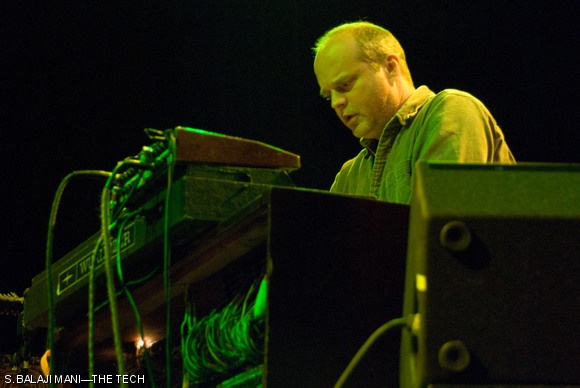 John Medeski of Medeski, Martin & Wood stands up to solo one of his many keyboards on November 13 at the House of Blues. In concert, he’s typically surrounded by a collection of old organs, electronic keyboards, and even a grand piano.