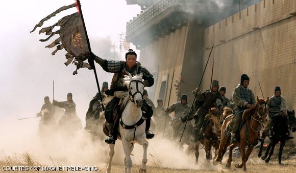 Zhao Yun (Jun Hu), the dignified warrior who saves his emperor’s infant son from slaughter, braves combat with a loyal legion in the film Red Cliff.