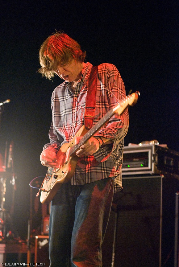 Guitarist and vocalist Thurston Moore shreds on one of his many Fender Jazzmasters. Throughout the show Moore switched guitars to cover all the alternate tunings required for the Sonic Youth repertoire.