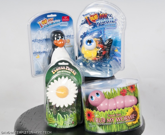 I Rub My Penguin, Fishie, and Wormie and Flower Power keychain, all by Big Teaze. Not only are these vibrators disgustingly cute, it’s also extremely unclear which end you’re supposed to use.
