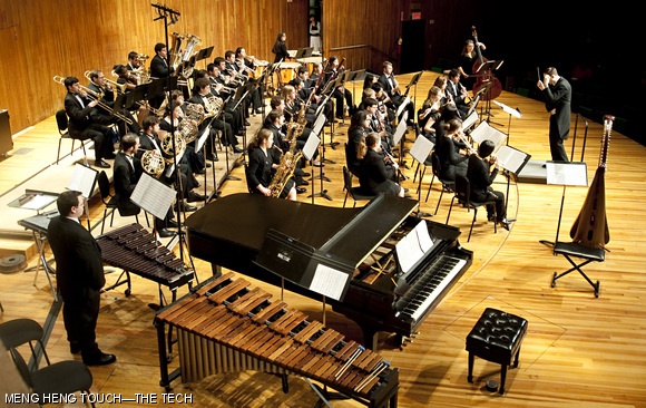 The MIT Wind Ensemble plays the world premiere of Spring Rituals, directed by Dr. William Cutter, lecturer in music and director of choral program at MIT. The ensemble’s spring concert was in Kresge Auditorium last Saturday.
