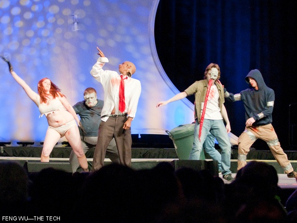 Novice cosplayers perform a Left for Dead version of Michael Jackson’s “Thriller” in the Masquerade at Anime Boston 2010. Anime Boston is a three-day conference on anime and anime culture that took place last weekend at the Hynes Convention Center.