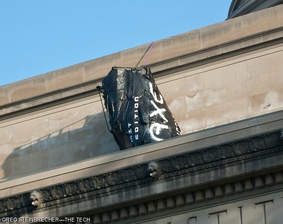 Early Wednesday morning, hackers installed a bottle of “MIT Edition” Axe body spray on the ledge of Building 10. The hack was apparently a comment on the recently passed Undergraduate Associate Senate bill to provide deodorant to students the reading room during finals week.