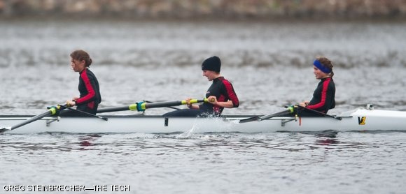 (left to right) Marie C. Mcgraw ’12, Emma C. Jeffries ’11, and Catey L. Harwell ’11 of the women’s lightweight crew team race early Sunday morning against Stanford. The Engineers lost both varsity races to the No. 2 ranked Cardinal.