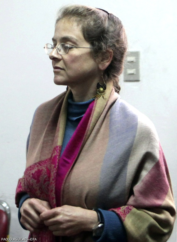 Lori Berenson stands in a courtroom at Santa Monica Prison in Lima, Peru, on May 25. Berenson, serving a 20-year sentence in Peru for aiding leftist guerillas, was granted parole by a judge after some 15 years in prison.