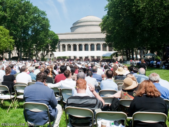Family and friends of the Class of 2010 filled Killian Court to watch Commencement festivities. A total of 912 undergraduate students and 1443 graduate students received their diplomas on Friday.