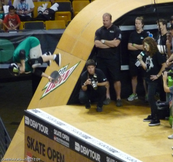 Pierre-Luc Gagnon skates in the final of the Men’s Skateboard Vert at the TD Bank North Garden in Boston on June 26 as two-time Olympic gold medalist Shaun White provides commentary for the audience. Gagnon (91.26) defeated Sandro Dias (89.38) and Andy Macdonald (87.63) to win the Men’s Pro Vert competition.