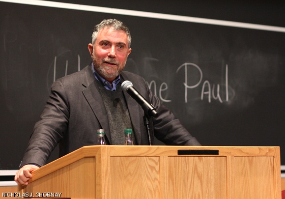 Princeton Economics Professor Paul Krugman PhD ’77 spoke about the economic crisis in 32-123 on Friday. The talk, sponsored by the Undergraduate Economic Association, filled the lecture hall 45 minutes before it began.