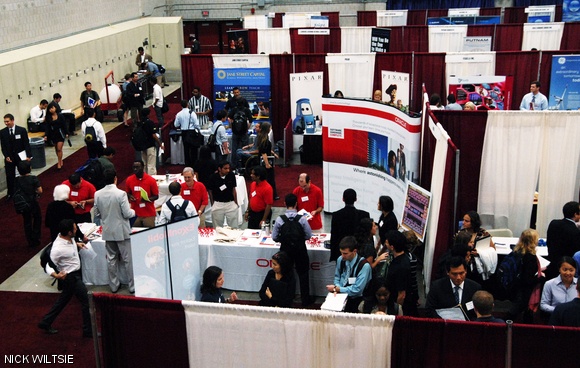 Students learn about companies at Career Fair 2010, sponsored by the MIT Class of 2011, the Graduate Student Council, and the Society of Women Engineers, on Thursday. Over 330 companies attended.