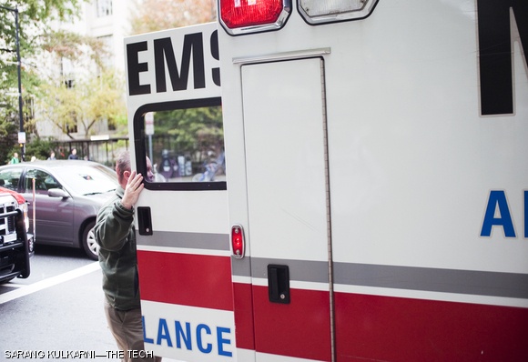 An ambulance responds to the stabbing of an Anna’s employee by another Anna’s employee on Wednesday afternoon.
