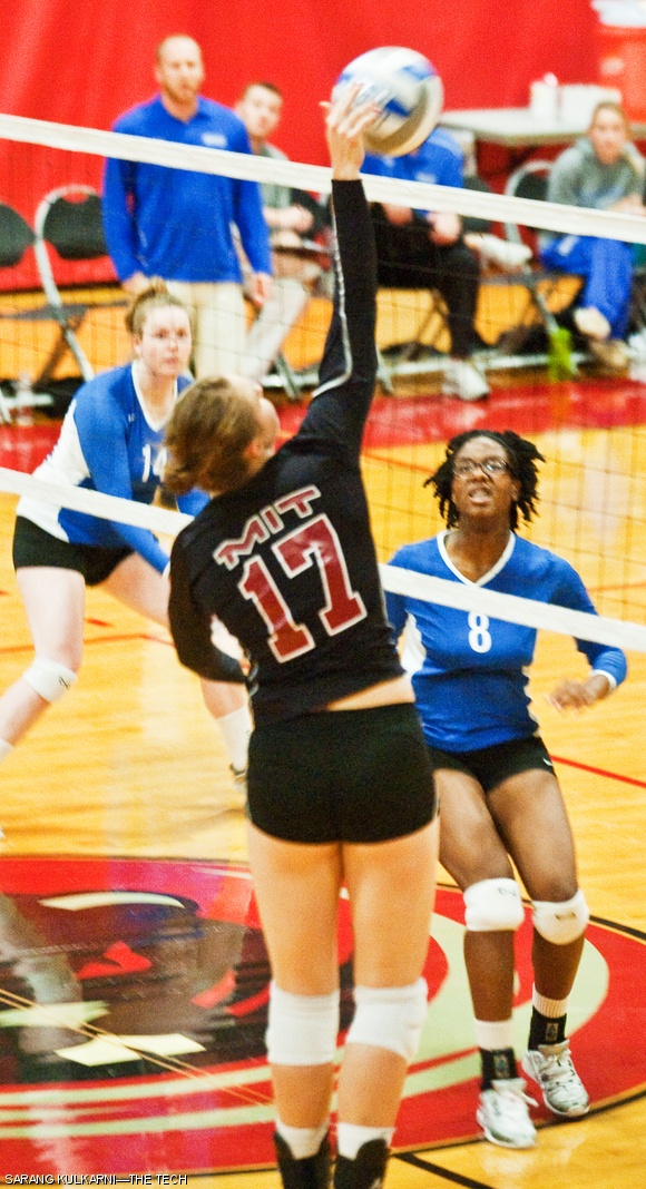Emma S. Gargus ’14 spikes the ball in the women’s volleyball game against Wheaton College on Tuesday. The Engineers won the first three sets to win the match and improve their record to 17-10 overall.