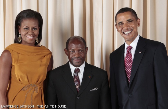 Dr. Denzil L. Douglas, Prime Minister of St. Kitts and Nevis, gave the keynote address at the second annual Caribbean Students’ Conference on Saturday. He is pictured with the Obamas at a reception in New York during his 2009 visit to the U.S.