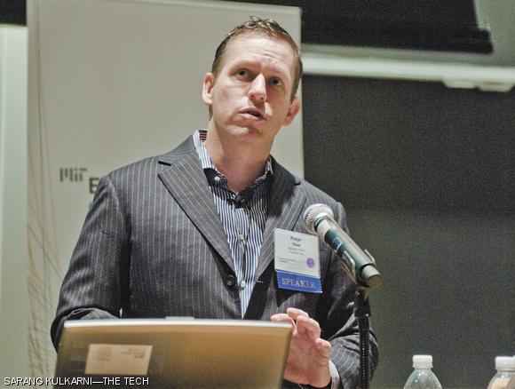 Peter Thiel, co-founder of PayPal, speaks at the MIT Enterprise Forum of Cambridge this past Tuesday. He announced the program “Twenty under Twenty” which would fund twenty people under twenty years old for two years, allowing them to pursue entrepreneurial goals.