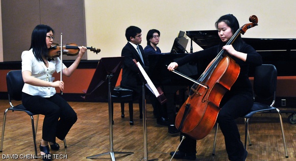 Annie Y. Kwon ’11, Alvin S. Chen ’11, and Jessie S. Jeon G perform a set of pieces by Felix Mendelssohn as part of the MIT Chamber Music Society on Wednesday night.