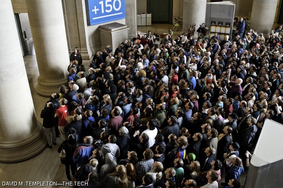 Crowds gather in Lobby 7 to view the beginning ceremony of the 2011 Mystery Hunt. Codex Alimentarius won this year’s hunt in 42 hours.