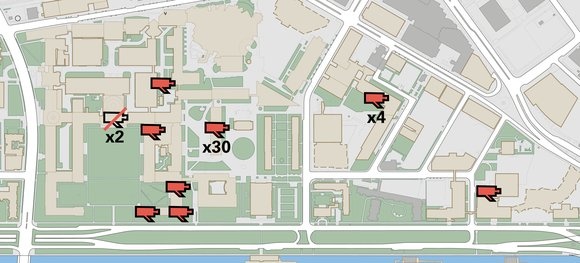 Many public spots on campus are monitored by security cameras. Two were removed from Lobby 10 yesterday. Video footage on these cameras are stored only for limited periods of time, ranging from one to several weeks.