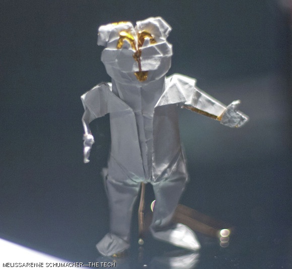 Works of origami art submitted to the 10th Annual OrigaMIT Student Origami Competition are now on display in the Weisner Student Art Gallery in W20. Shown here is Tim the Beaver, designed and folded by Michelle Fung ’13. The exhibit runs until the end of April.