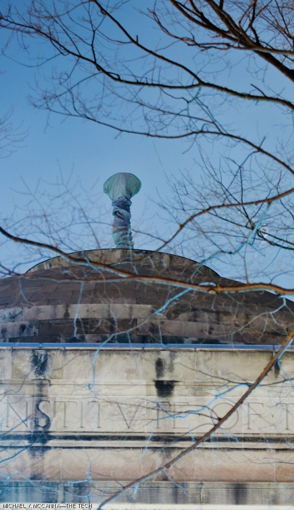 Hackers put a big screw on MIT’s little dome to raise awareness of The Institute Screw Contest, APO’s annual charity fundraiser. The contest awards a giant screw to the professor or staff member whom voters feel is screwing them the most.