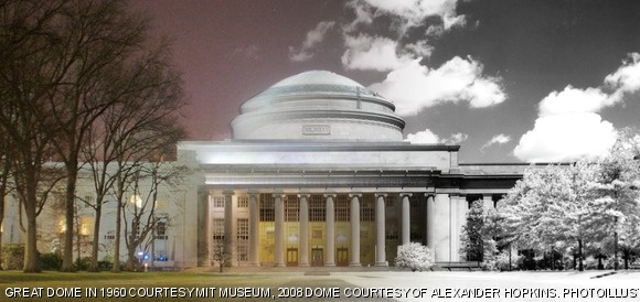 MIT will be celebrating its 150th birthday at the Next Century Convocation this Sunday at the Boston Convention and Exhibition Center. Right, Bldg. 10 in 1960; Left, Bldg. 10 in 2008.