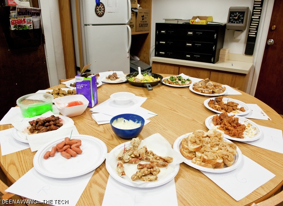 mitBEEF consumes every part of the cow. Counterclockwise from front center: fried penis, book tripe, beef tendon, beef feet, liver pate, beef marrow on bread, scrambled eggs and brains, sweet breads, heart, testicles, gelatin, kidney, mystery meat.