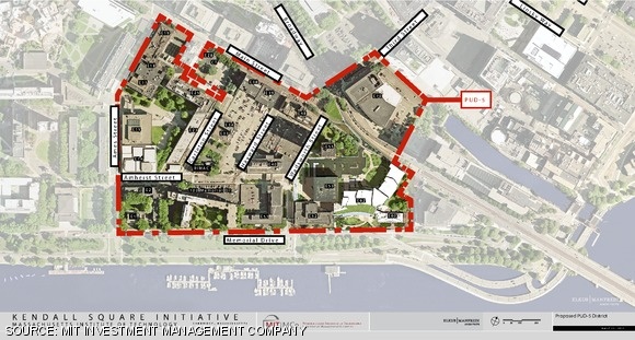 MIT has proposed a new zoning district PUD-5 (“Planned Unit Development 5”) that includes most MIT properties east of Ames Street in the Kendall Square area, as well as One Broadway (E70), a commercial office building north of Main Street at the northeast extreme of the district. The district would have a maximum height of 300 feet, though most areas of the district would be restricted to 250 feet, and some to 150 feet. MIT anticipates up to 1.9 million square feet of additional space within the district, including 800,000 square feet of academic and research space, 880,000 square feet of commercial space, with the remainder split between retail and residential.