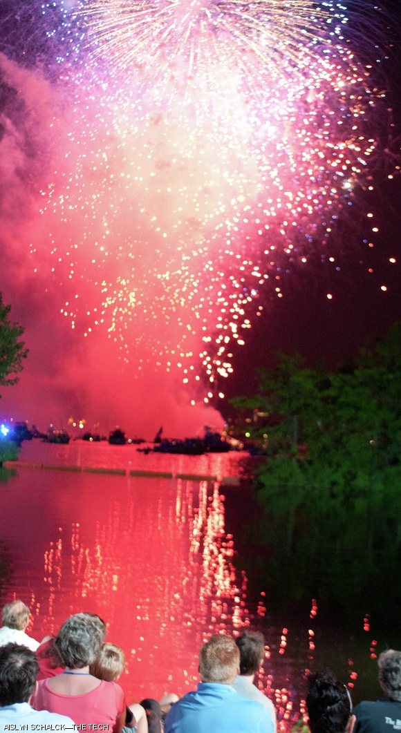 Members of the public watch the fireworks, which started shortly after 10:30 p.m. on Monday night.