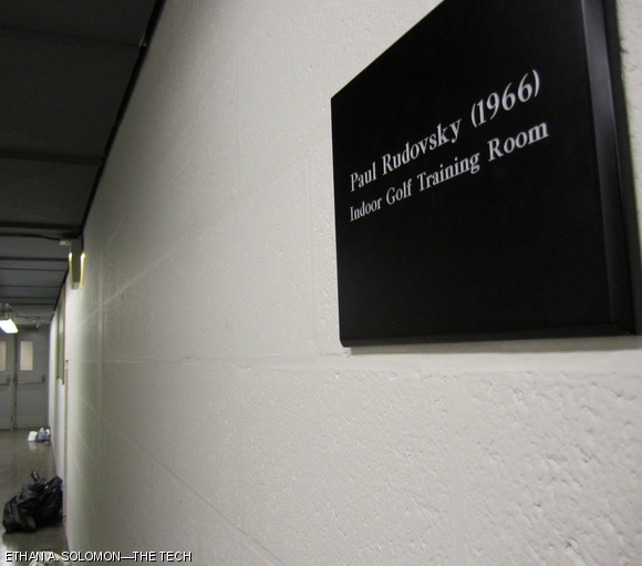 The MIT Golf team makes use of the Paul Rudovsky Indoor Training Room for practice.