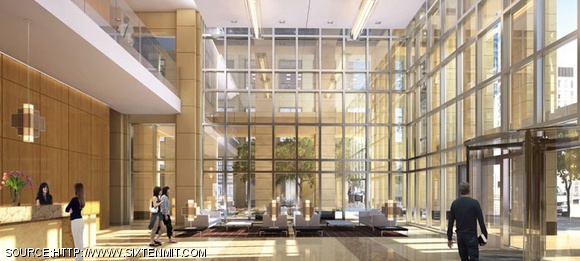 Rendering of a lobby view of the future 610 Main St. complex. Pfizer announced yesterday it is signing a 10-year lease for 180,000 square feet of the yet-unconstructed building, predicted to be complete by the end of 2013.
