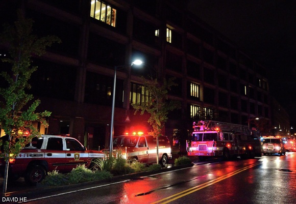 Vassar Street was blocked off by the Cambridge Fire Department due to a gas leak on the night of Friday, Oct. 14.