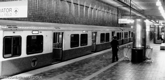 A Red Line train arrives at Alewife, in this 2009 photo. Red line trains will not be running between Alewife and Harvard on weekends from November through March as the Massachusetts Bay Transportation Authority (MBTA) performs maintenance. The trains will be replaced by bus service — stay warm!