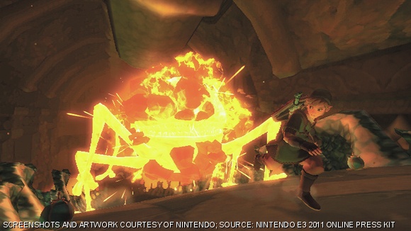 The boss battles in Skyward Sword are epic and require you to fight with strategy. Here Link faces off against Scaldera, the Earth Temple’s flaming boss.