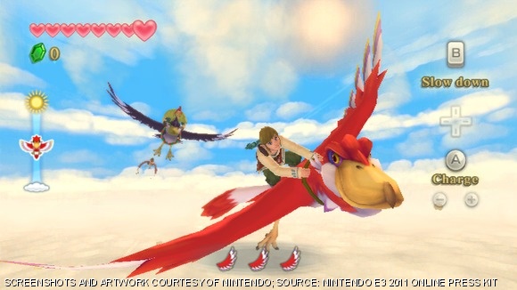 One cool new aspect of Skyward Sword is the ability to fly your Loftwing to get from one region to another. Flying, controlled by the motion of the Wiimote, is fun and players are encouraged to explore the skies.