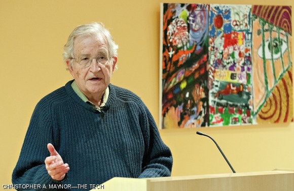 Professor Noam Chomsky reflects upon the Arab Spring and Western foreign policy in the Middle East on Wednesday evening. The event was hosted by the MIT Presidential Fellows/Sidney Pacific Distinguished Lecture Series.