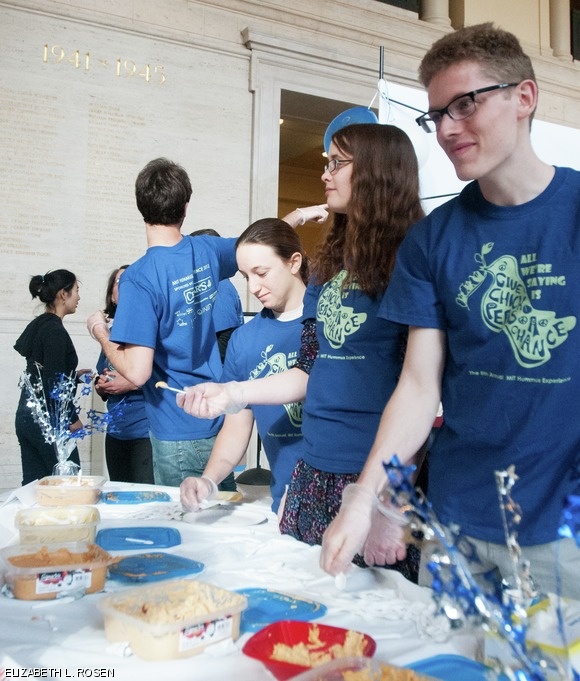 (right to left) Ethan P. Sherbondy ’14, Katharine Schutz ’14, and Leah Alpert ’13 serve various flavors of hummus during the “The Annual Hummus Taste Off” held last Thursday in Lobby 10. Attendants sampled among different hummus creations made by student teams and voted for their favorite. The winning flavor was “Messrs Bentry and Lolpert’s Silk Road Hipster Hummus with Grapefruit Black Tea Infusion.”