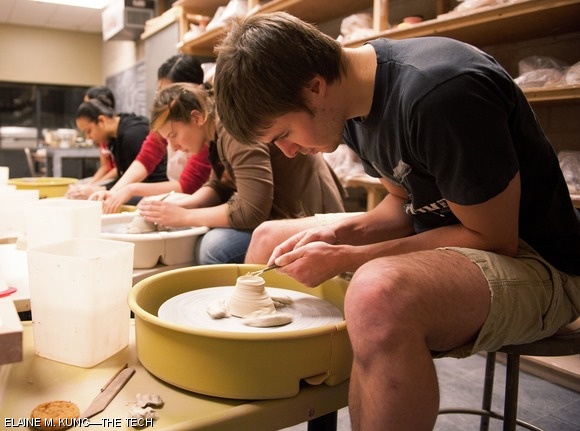 Students learn how to work with clay and pottery wheels as part of the IAP Beginning Potter’s Wheel class, offered by the MIT Student Art Association.