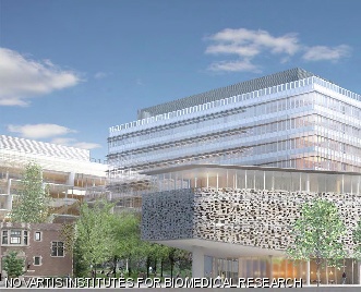 Design for Novartis’ 22 Windsor Street, by architect Toshiko Mori. It is characterized by five mini-atriums connected by diagonal staircases on the transparent south facade.
