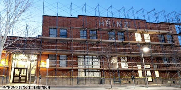 An HDR capture of W59 as seen at sunset. The building is newly adorned with scaffolding, and exterior work is being done. W59 currently houses the ROTC, Campus Dining, Housing, and Residential Life offices.