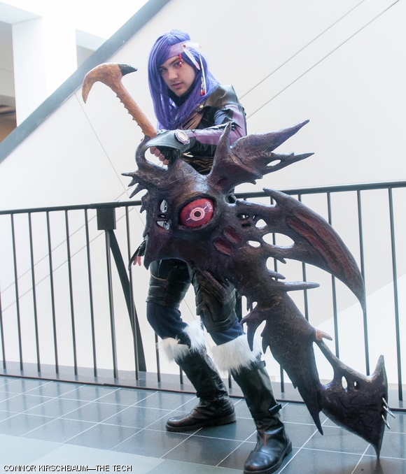 A con-goer cosplays as Nightmare from Soul Calibur.