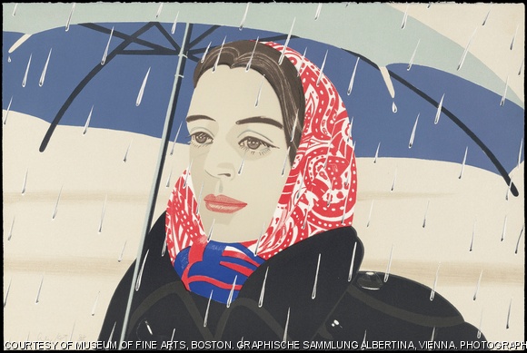“Blue Umbrella,” now on view at the MFA, depicts Alex Katz’s wife and muse, Ada.