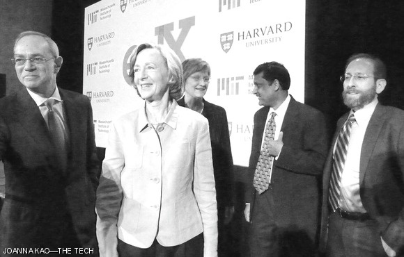 Susan J. Hockfield smiles for the camera after the press conference introducing edX, MIT and Harvard’s new online learning collaboration.